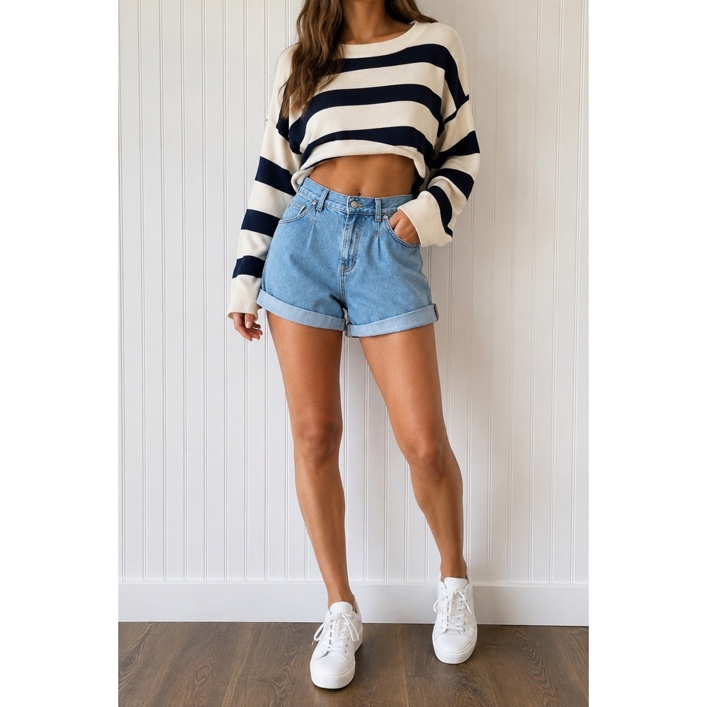 Free People We The Free Danni High Rise Denim Shorts Light Blue Cuffed Size M